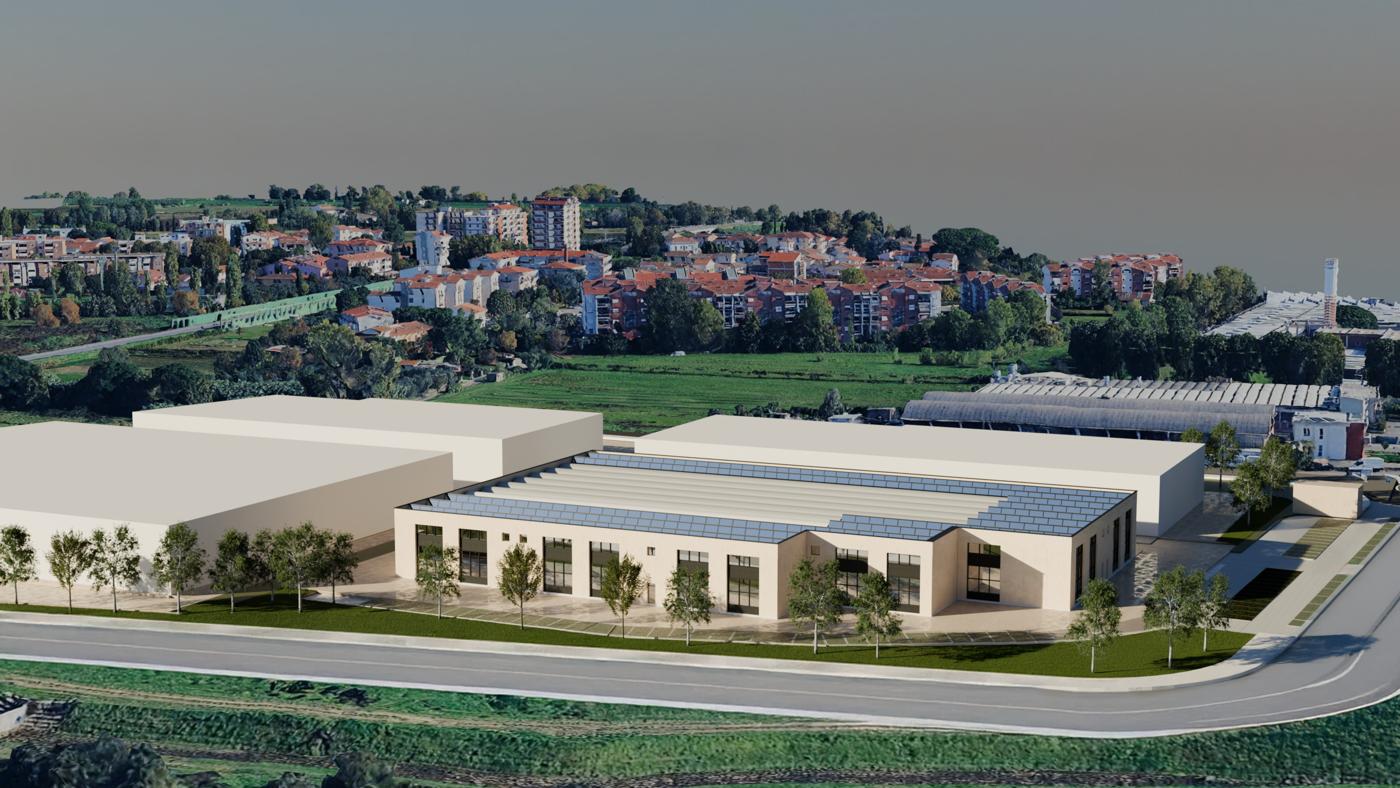Rendering di due edifici industriali con 16 unità a Campi Bisenzio