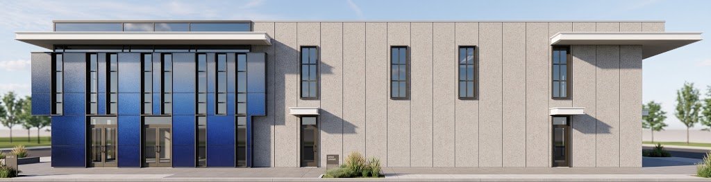Rendering dello stabilimento produttivo con uffici a Campi Bisenzio