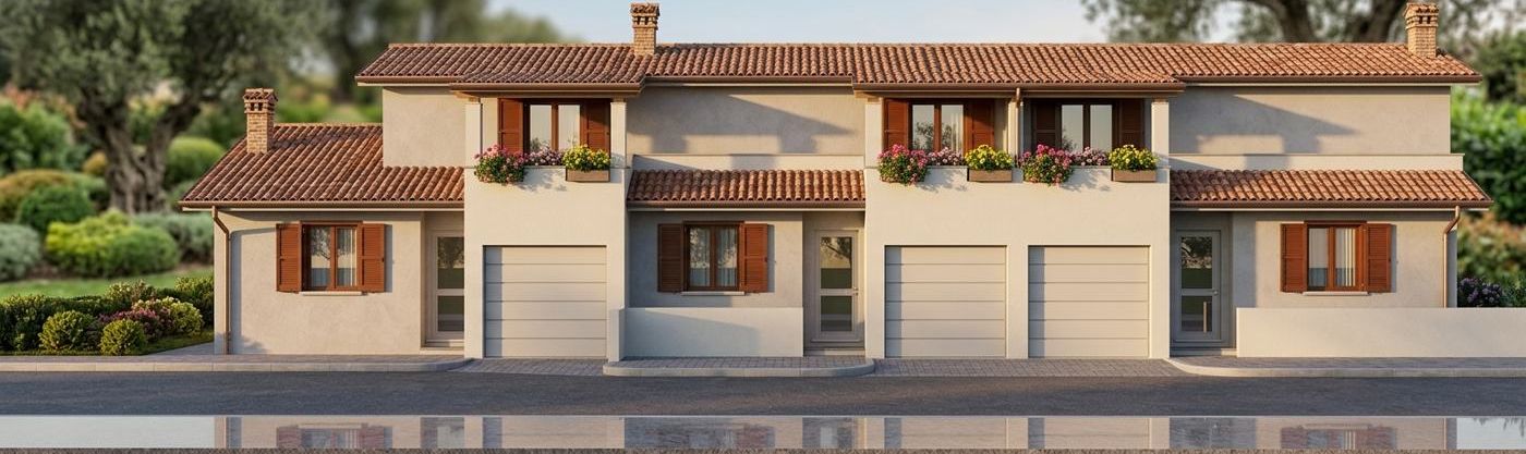 Rendering di tre unità residenziali ad alta prestazione acustica a Prato